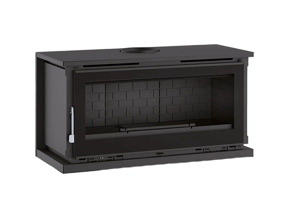 Poêle-cheminée à suspendre, avec turbines, verre serigraphié- ArboFire - Intérieur en fonte