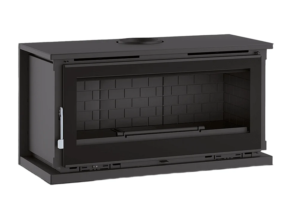 Poêle-cheminée à suspendre, avec turbines, verre serigraphié- ArboFire - Intérieur en fonte