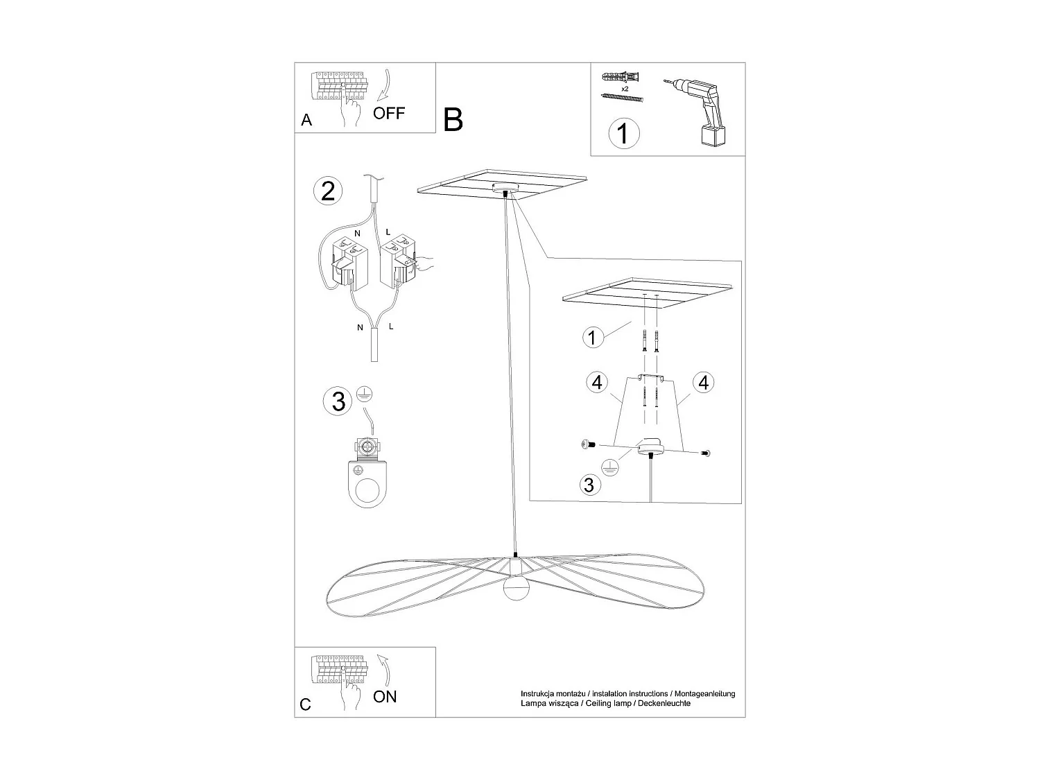 Lampe suspendue Solis 140 noir