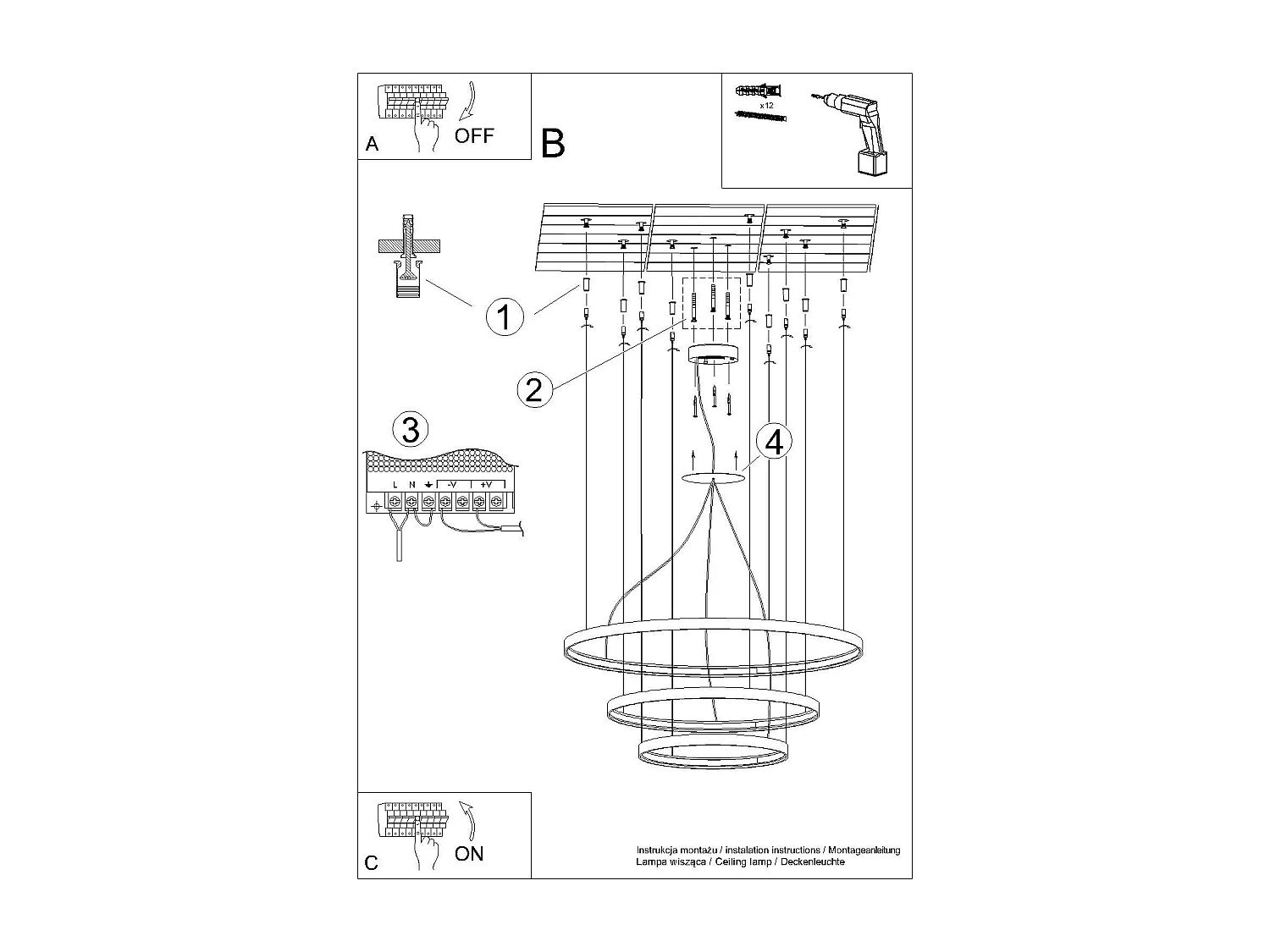 Lustre Nyra 3 55-78-110 doré LED 4000K