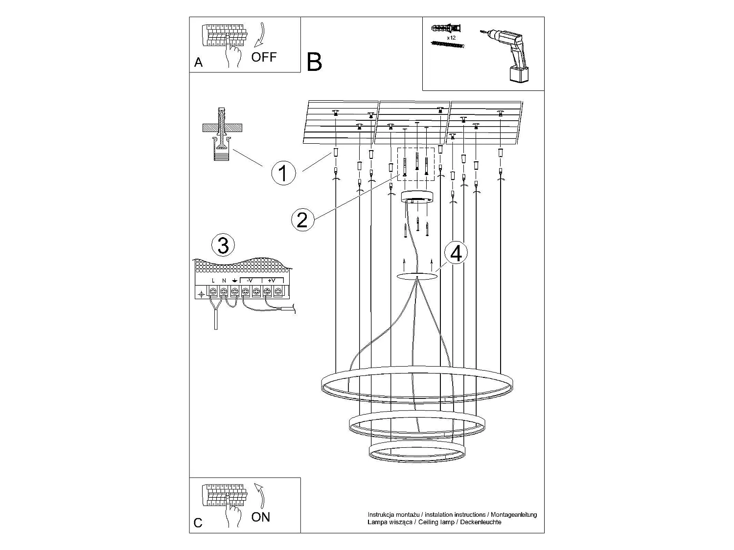 Lustre Nyra 3 55-78-110 noir LED 4000K