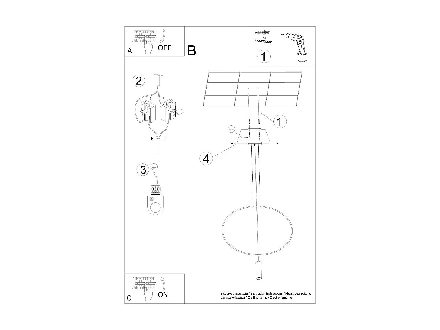 Lampe suspendue Caelis 1 noir