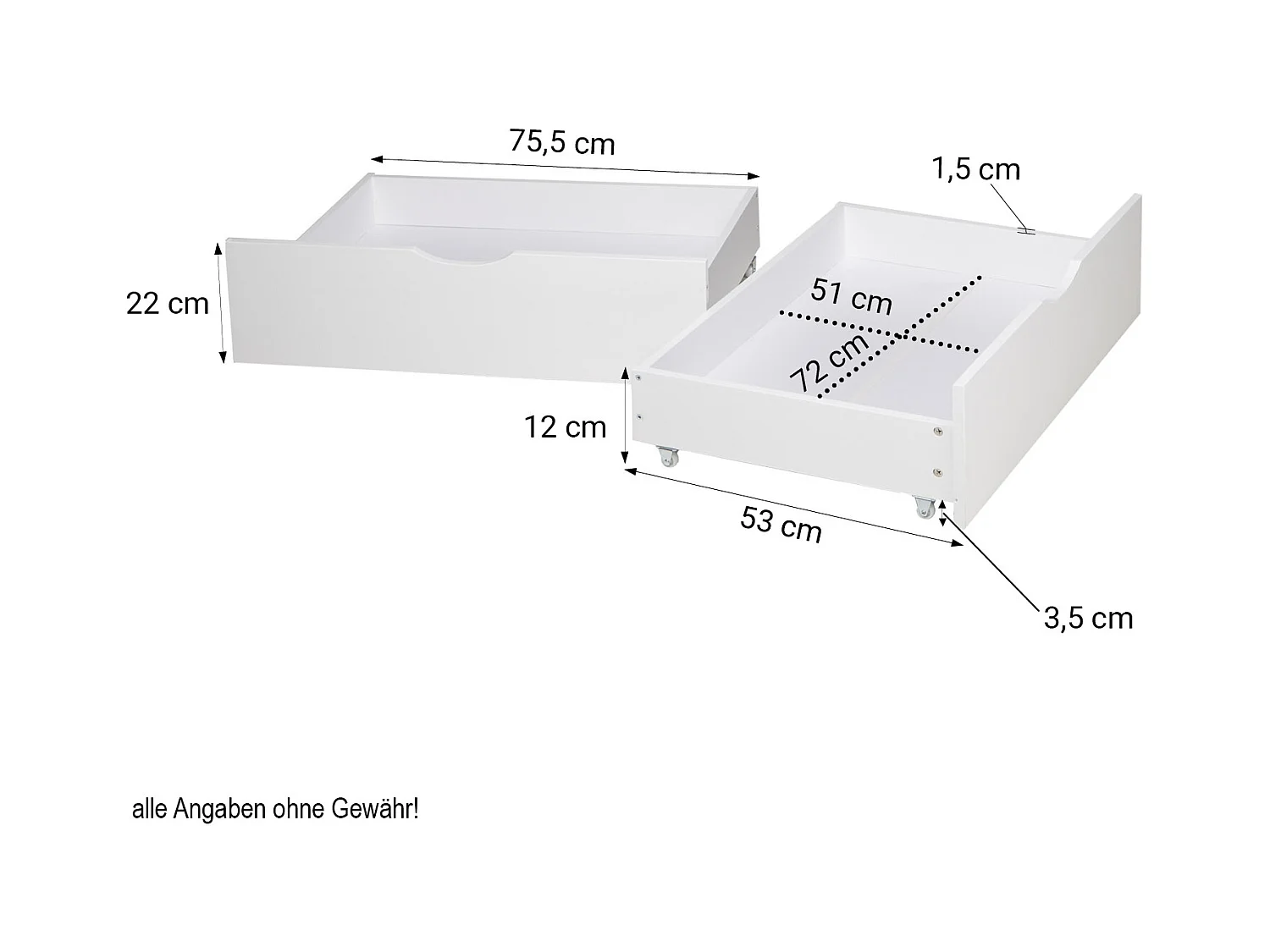 Tiroir de lit 82x53x22 cm blanc
