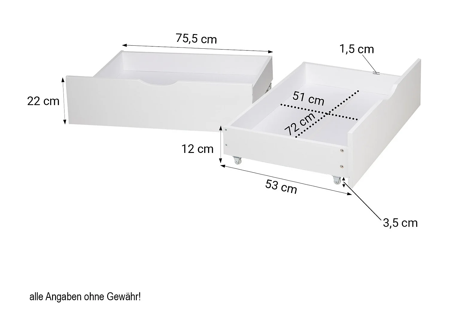 Tiroir de lit 82x53x22 cm blanc
