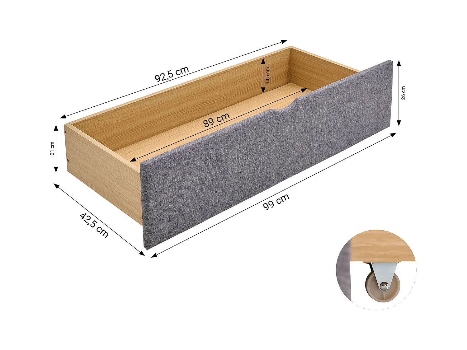 Bettkasten 99x37x26 cm grau, 2er-Set