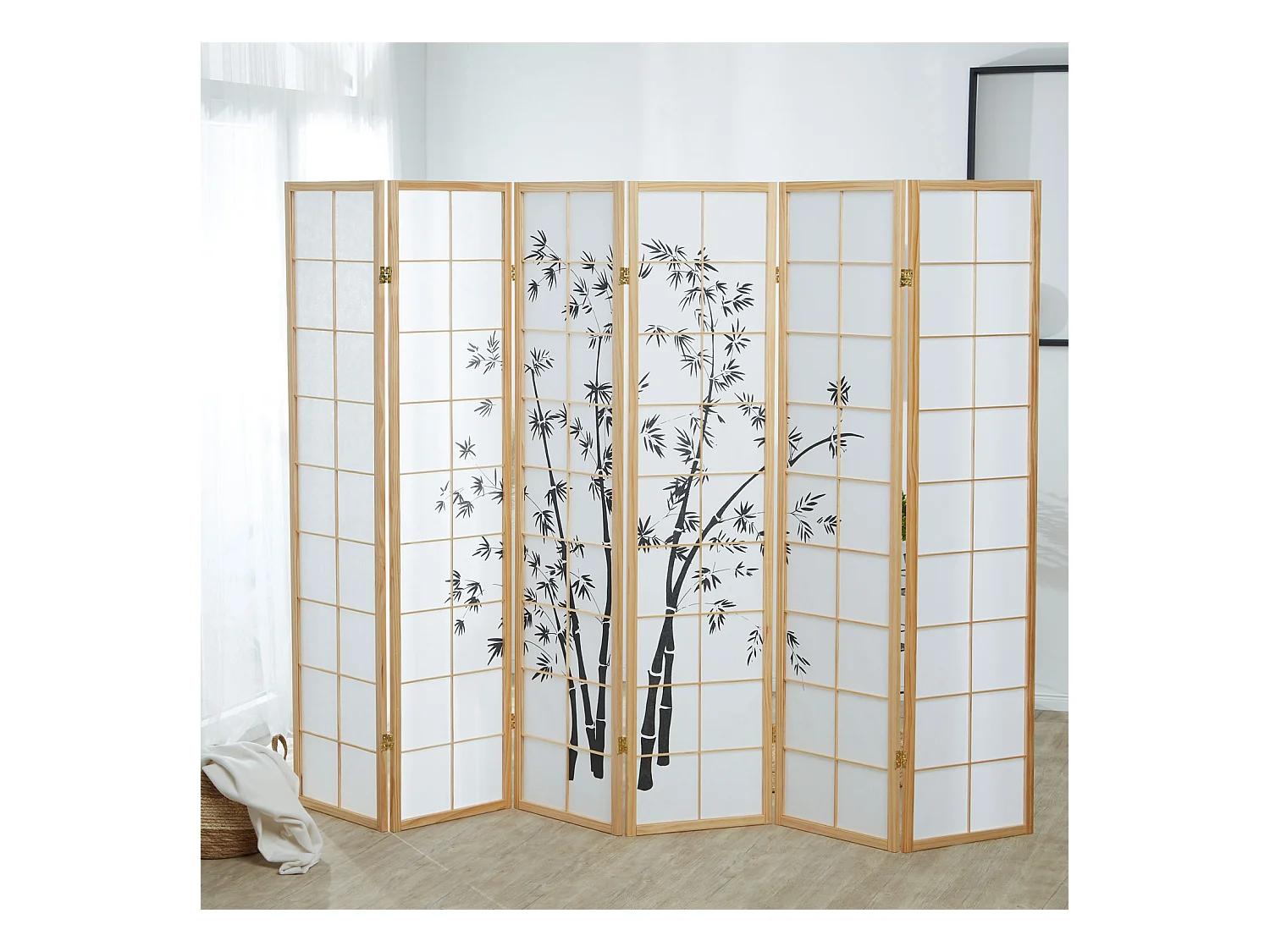 Paravent 263x179x2 cm papier de riz naturel