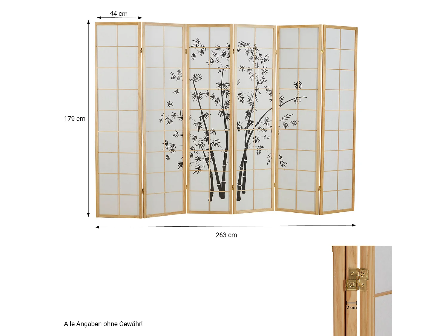 Paravent 263x179x2 cm papier de riz naturel