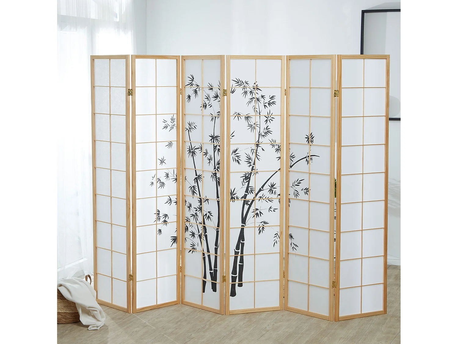 Paravent 263x179x2 cm papier de riz naturel