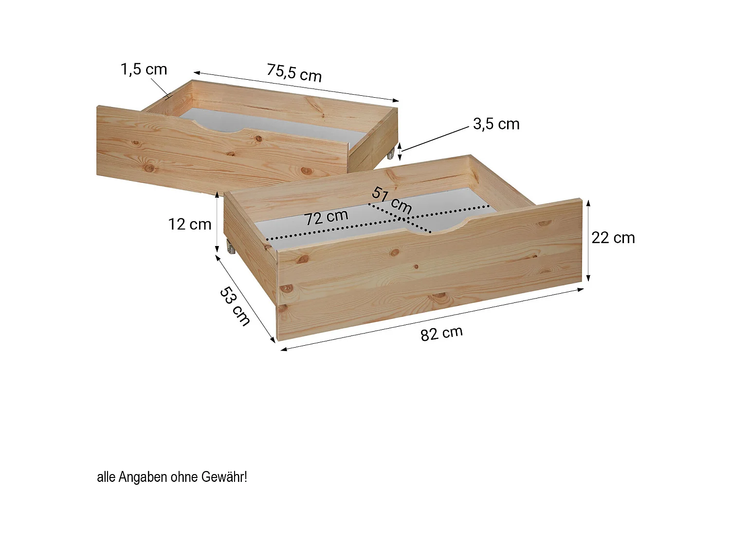 Bettkasten 82x53x22 cm Naturholz