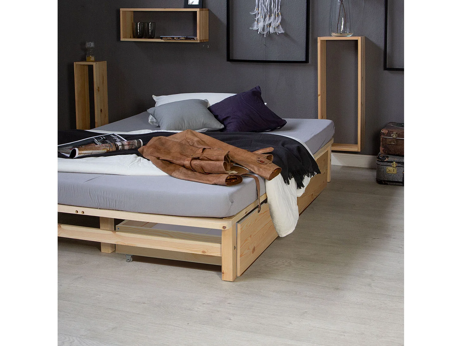 Tiroir de lit 82x53x22 cm naturel