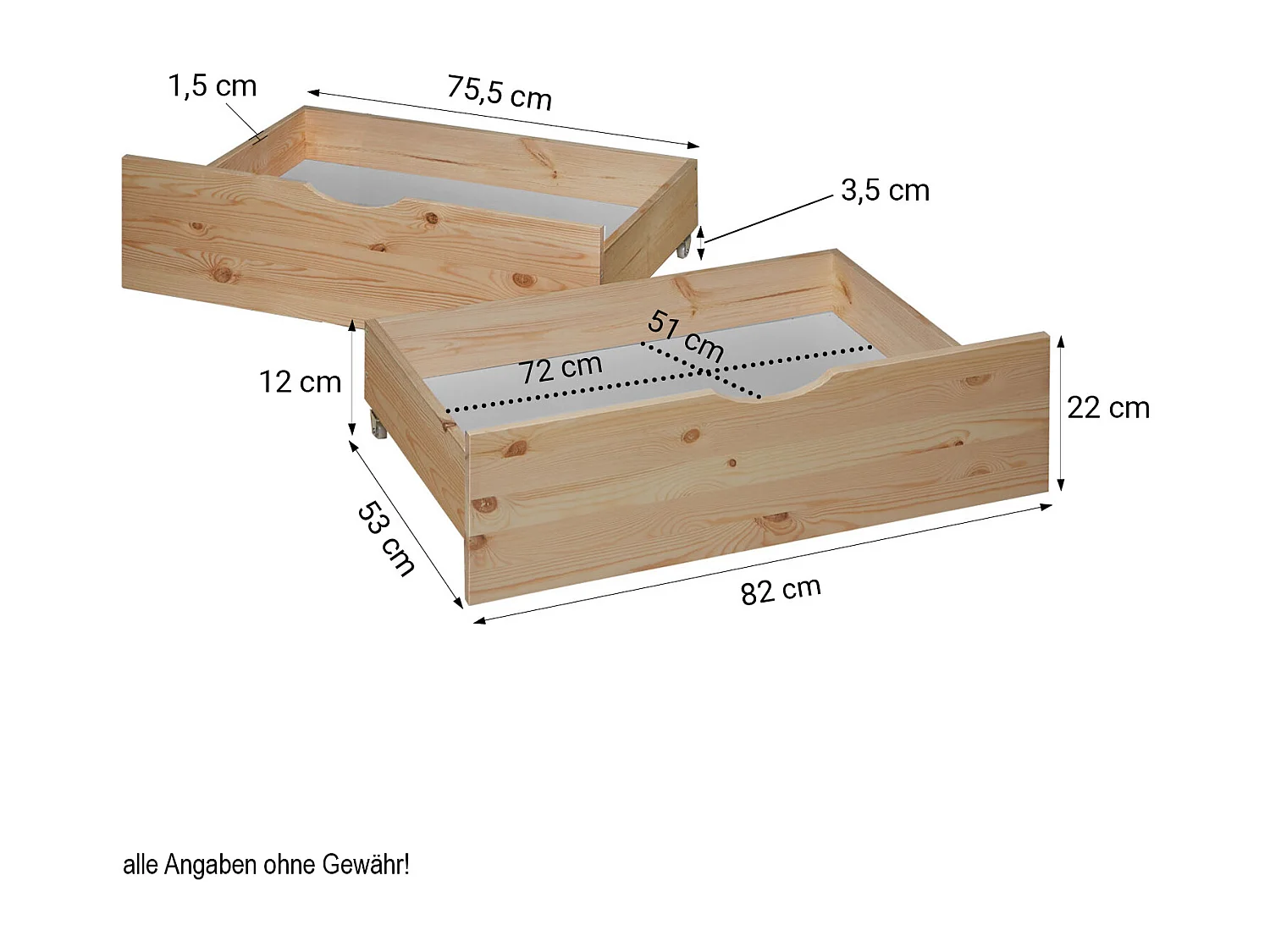Tiroir de lit 82x53x22 cm naturel