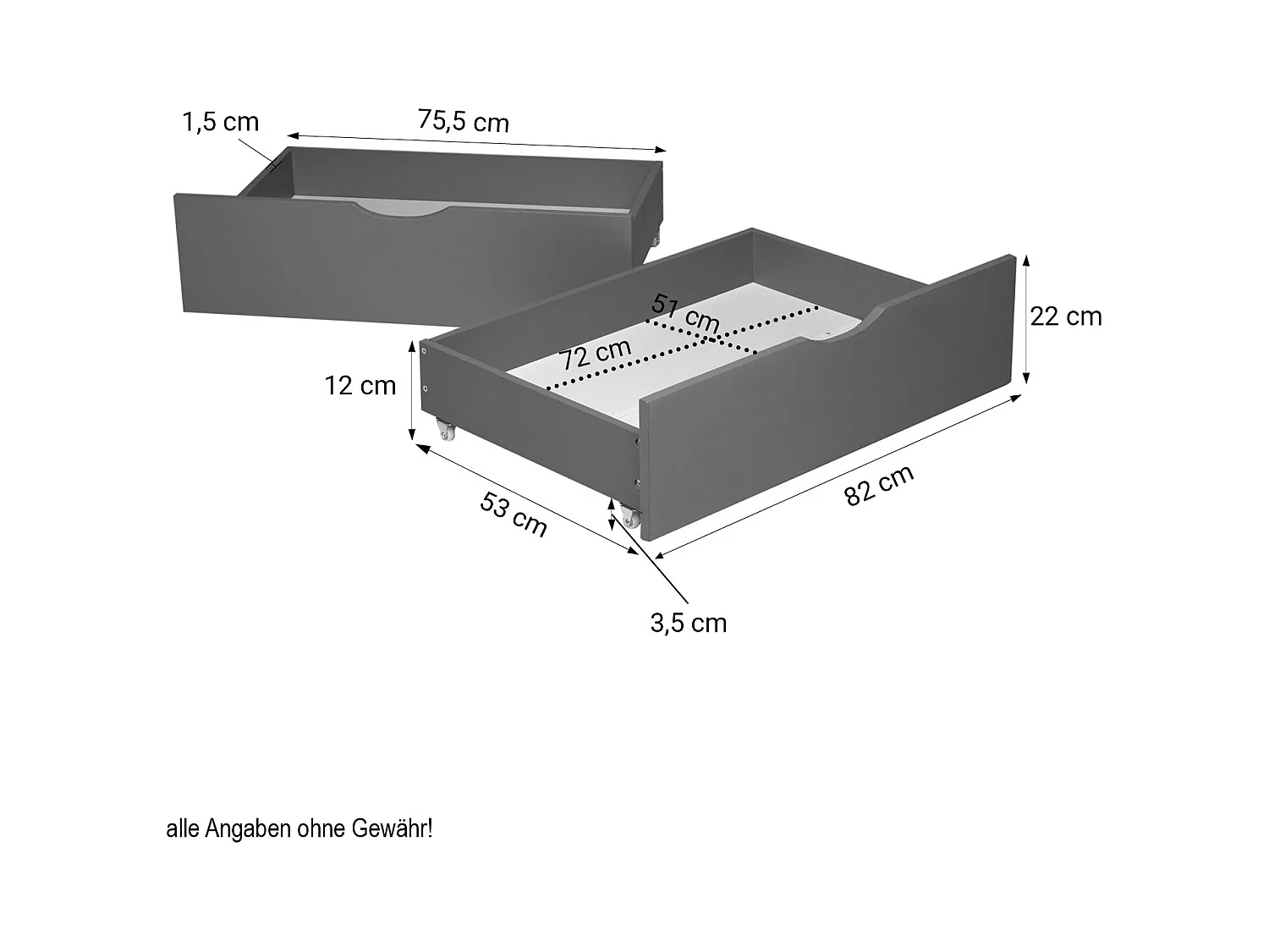 Bettschublade 82x53x22 cm grau