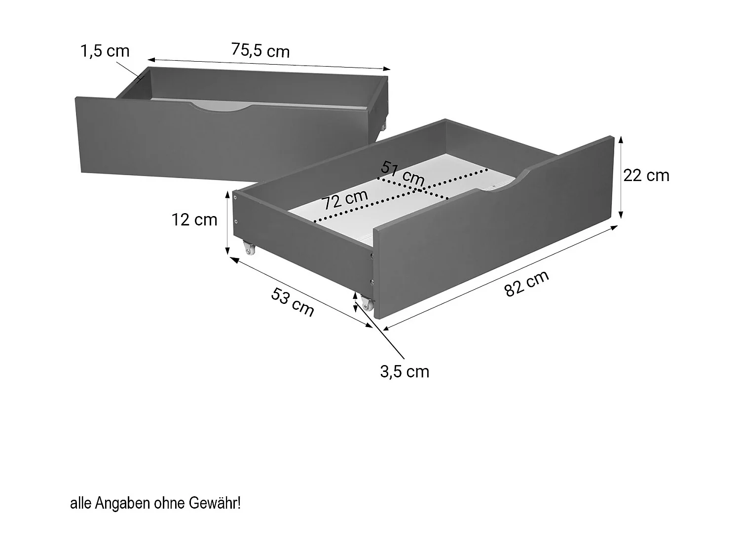 Tiroir de lit 82x53x22 cm gris
