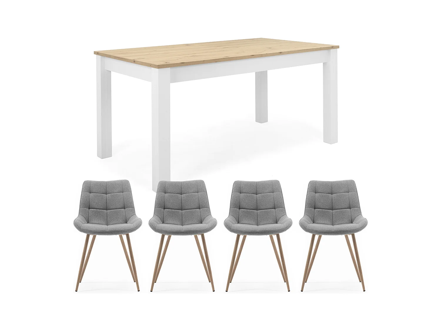 Table à manger et chaises 160x90x75 cm Gris Table en bois Blanc