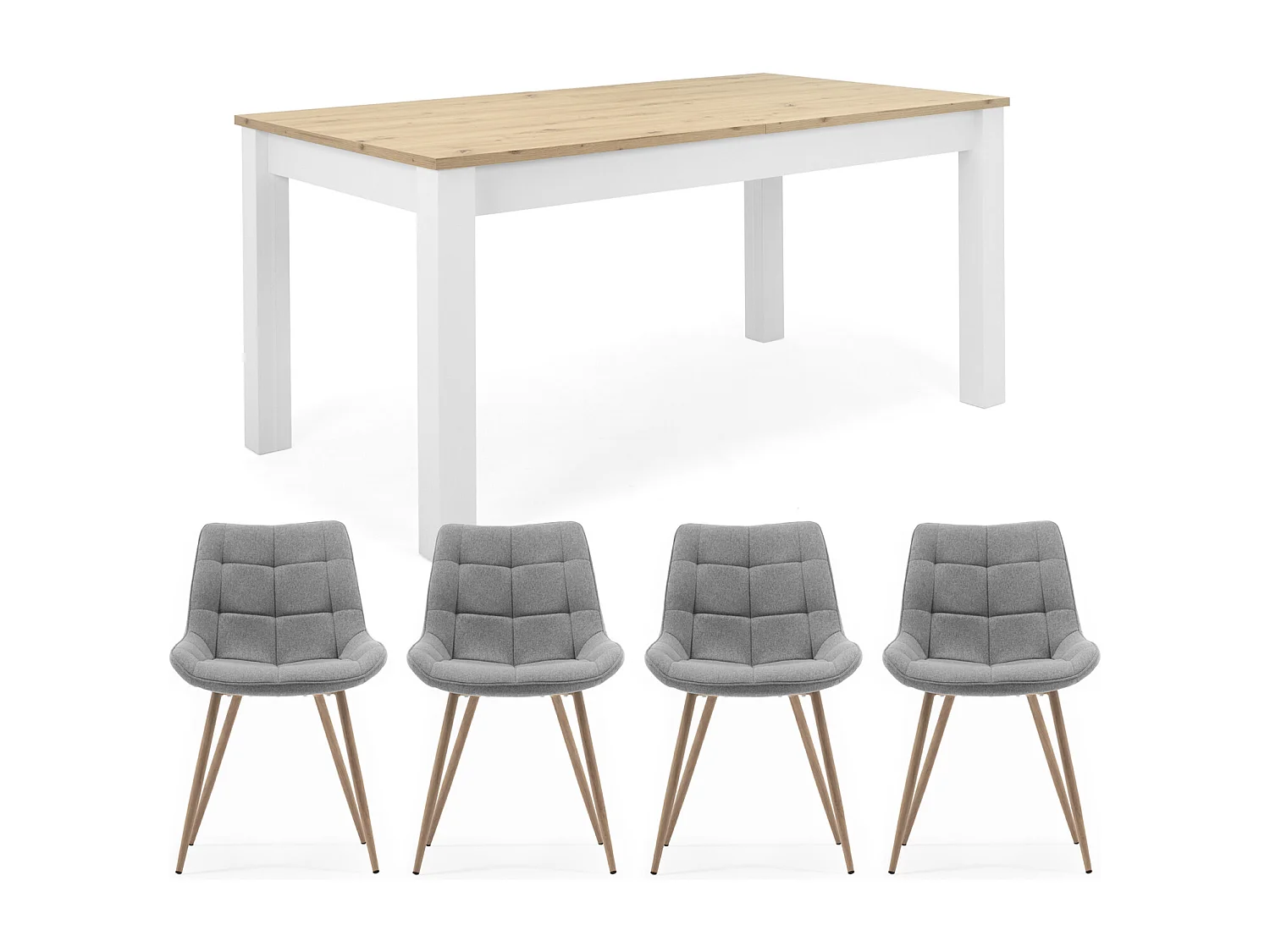 Table à manger et chaises 160x90x75 cm Gris Table en bois Blanc