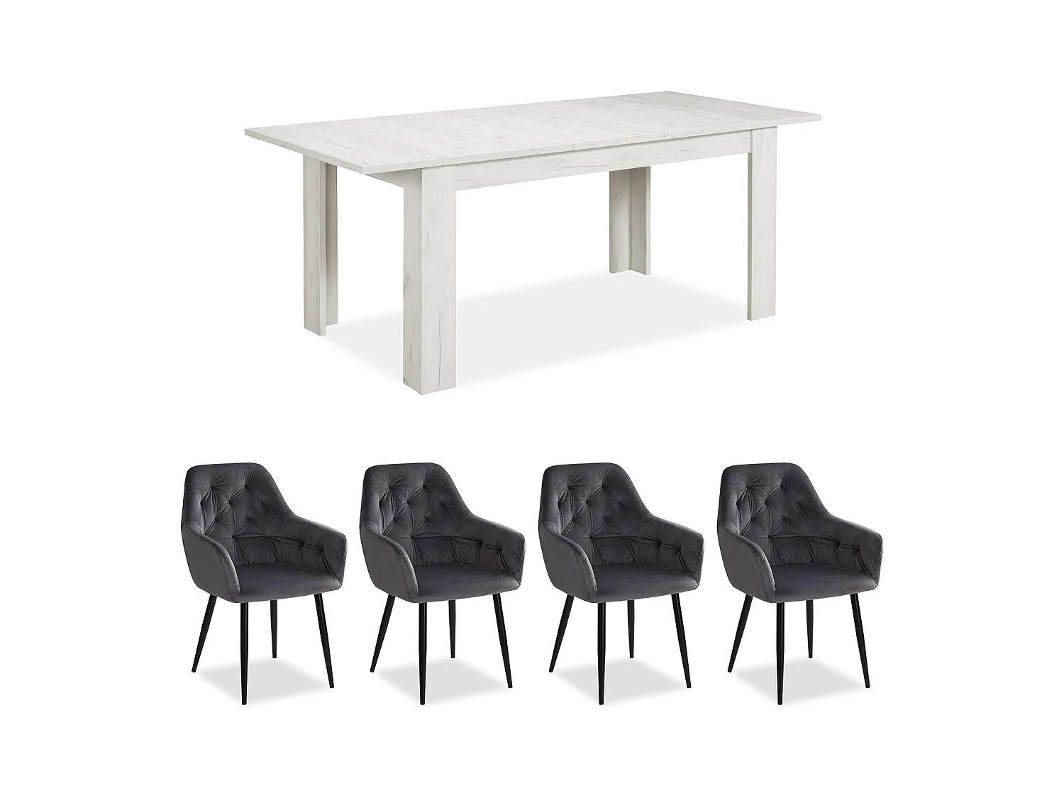 Table à manger 160x90x76 cm velours blanc gris