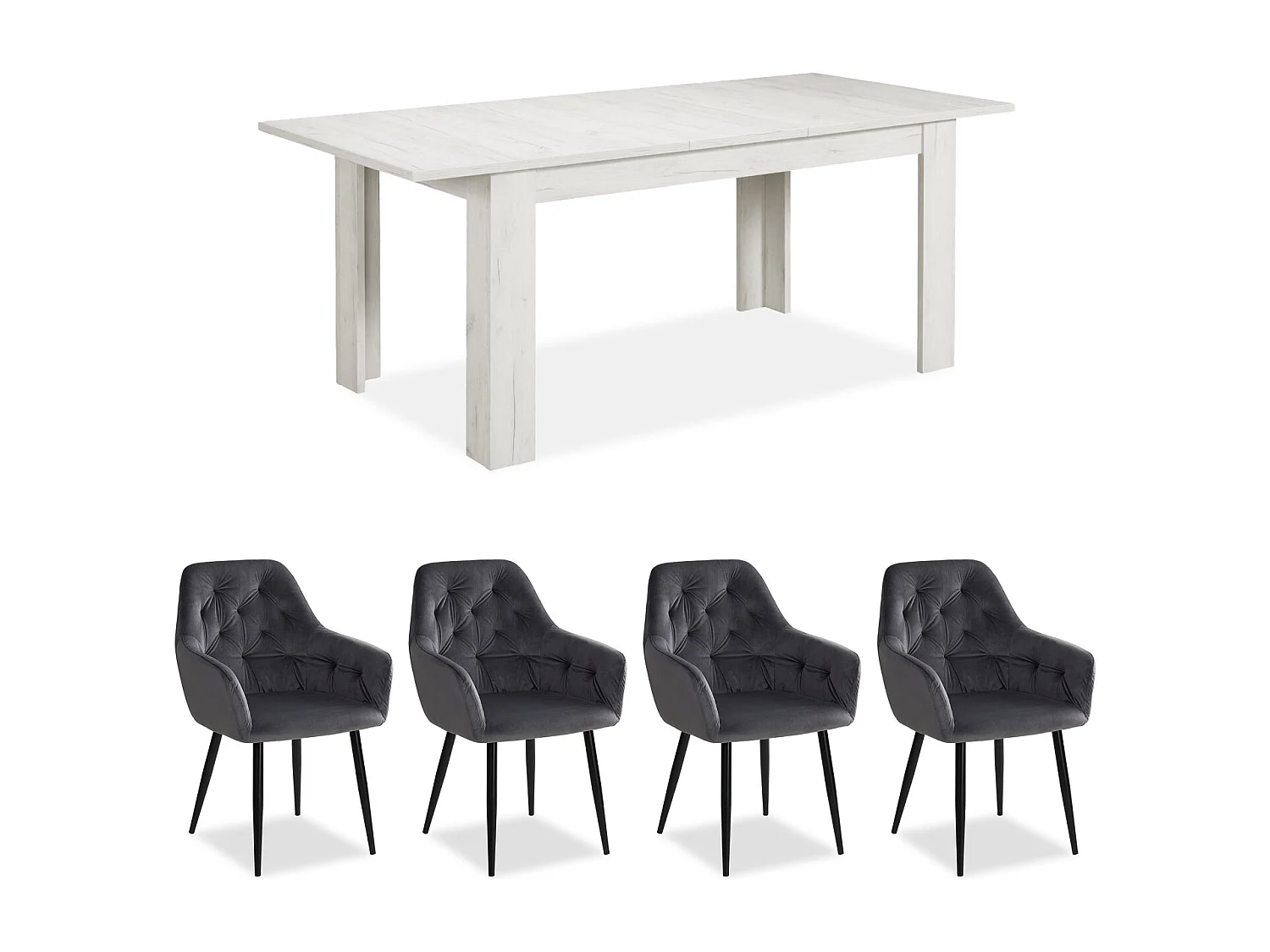 Table à manger 160x90x76 cm velours blanc gris