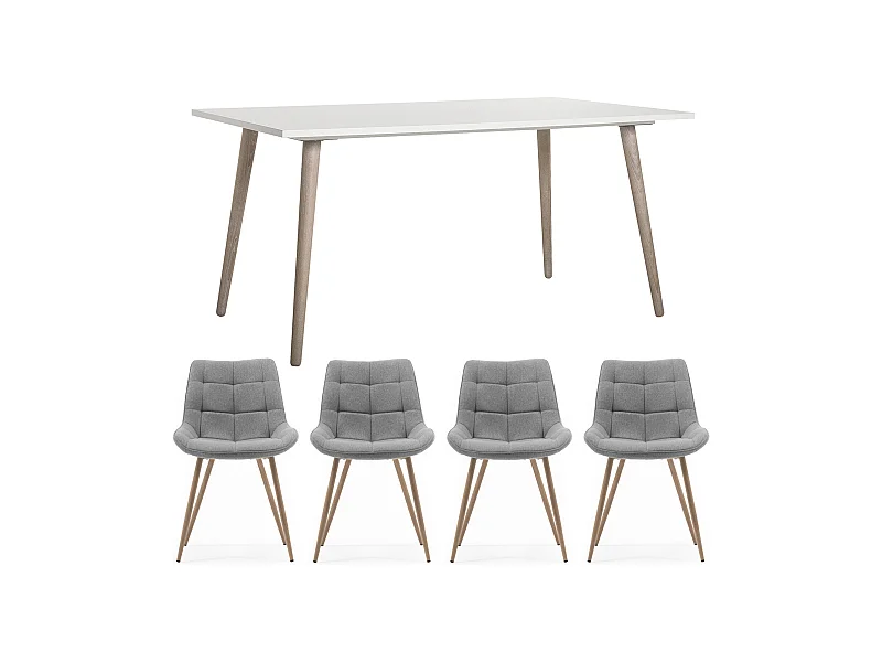 Table à Manger et Chaises 160x90x75 cm Blanc et Naturel Table de Cuisine Extensible avec Chaises Rembourrées Anthracite