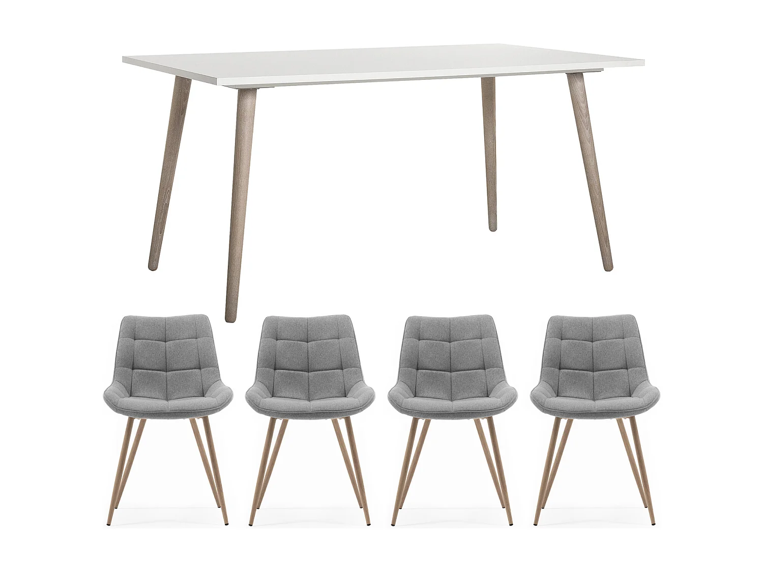 Table à Manger et Chaises 160x90x75 cm Blanc et Naturel Table de Cuisine Extensible avec Chaises Rembourrées Anthracite