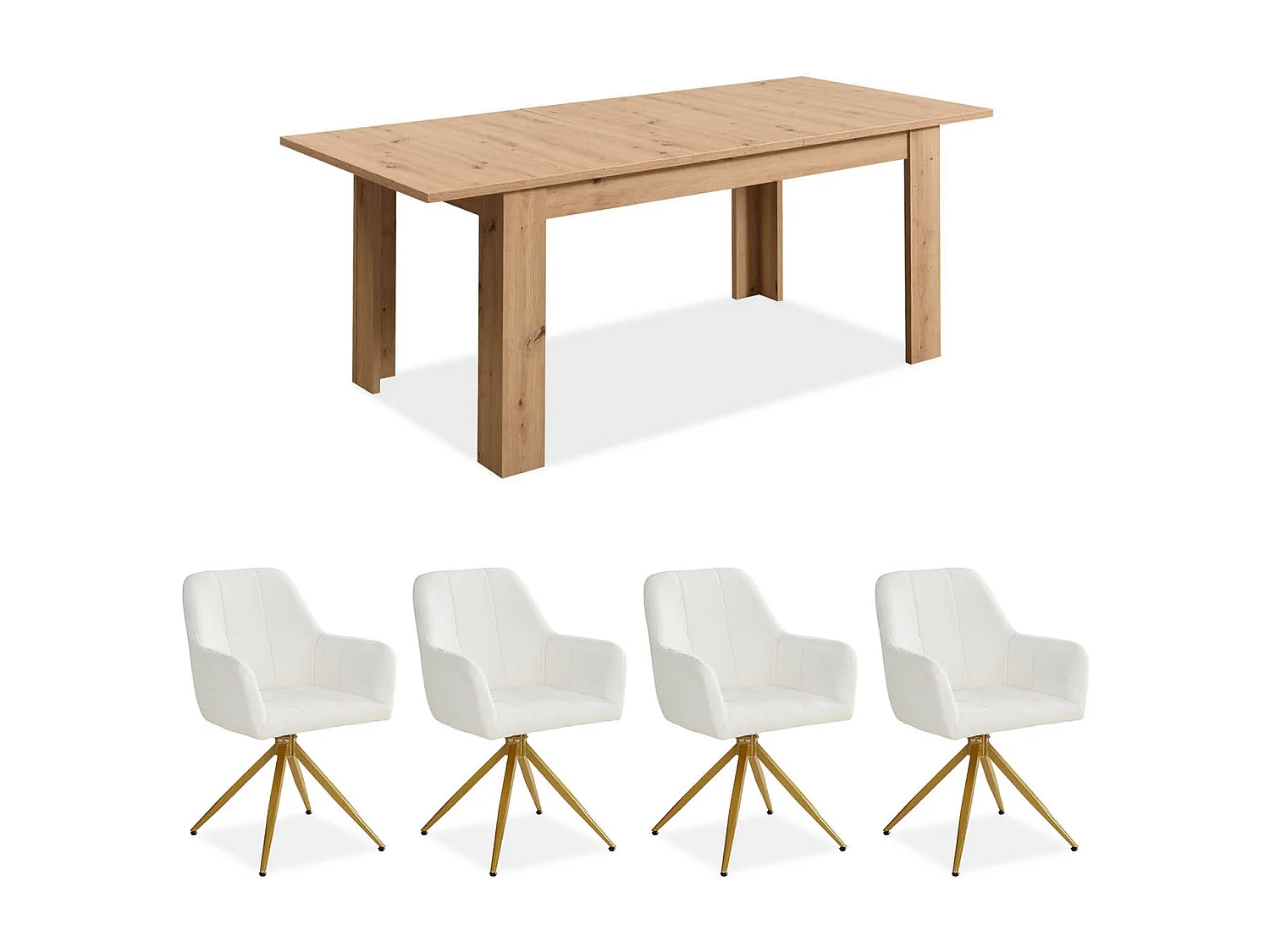 Table à manger 160x90x76 cm bois chêne naturel moderne avec 4 chaises beige bouclé