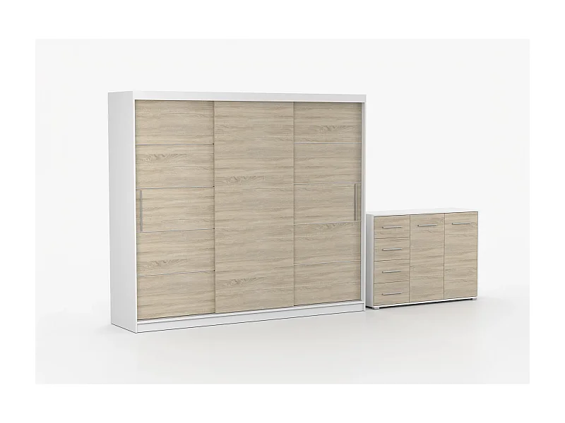 Ensemble armoire Thalia et commode Ilario - Blanc - Chêne