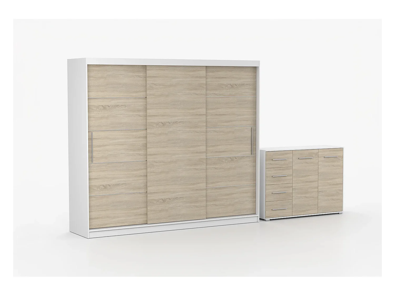 Ensemble armoire Thalia et commode Ilario - Blanc - Chêne