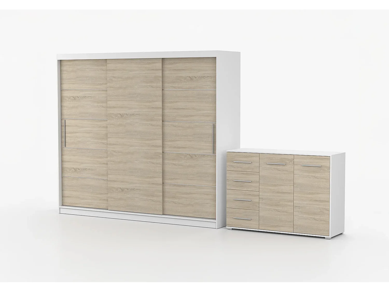 Ensemble armoire Thalia et commode Ilario - Blanc - Chêne