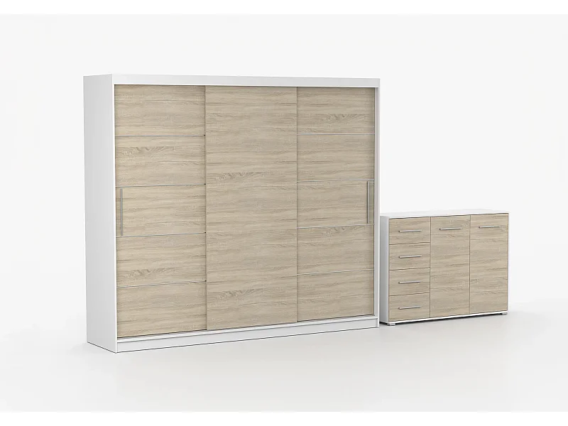 Ensemble armoire Thalia et commode Ilario - Blanc - Chêne