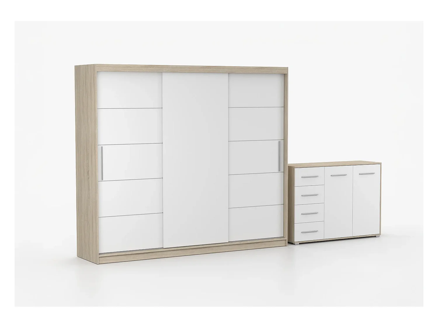 Ensemble armoire Thalia et commode Ilario - Chêne - Blanc