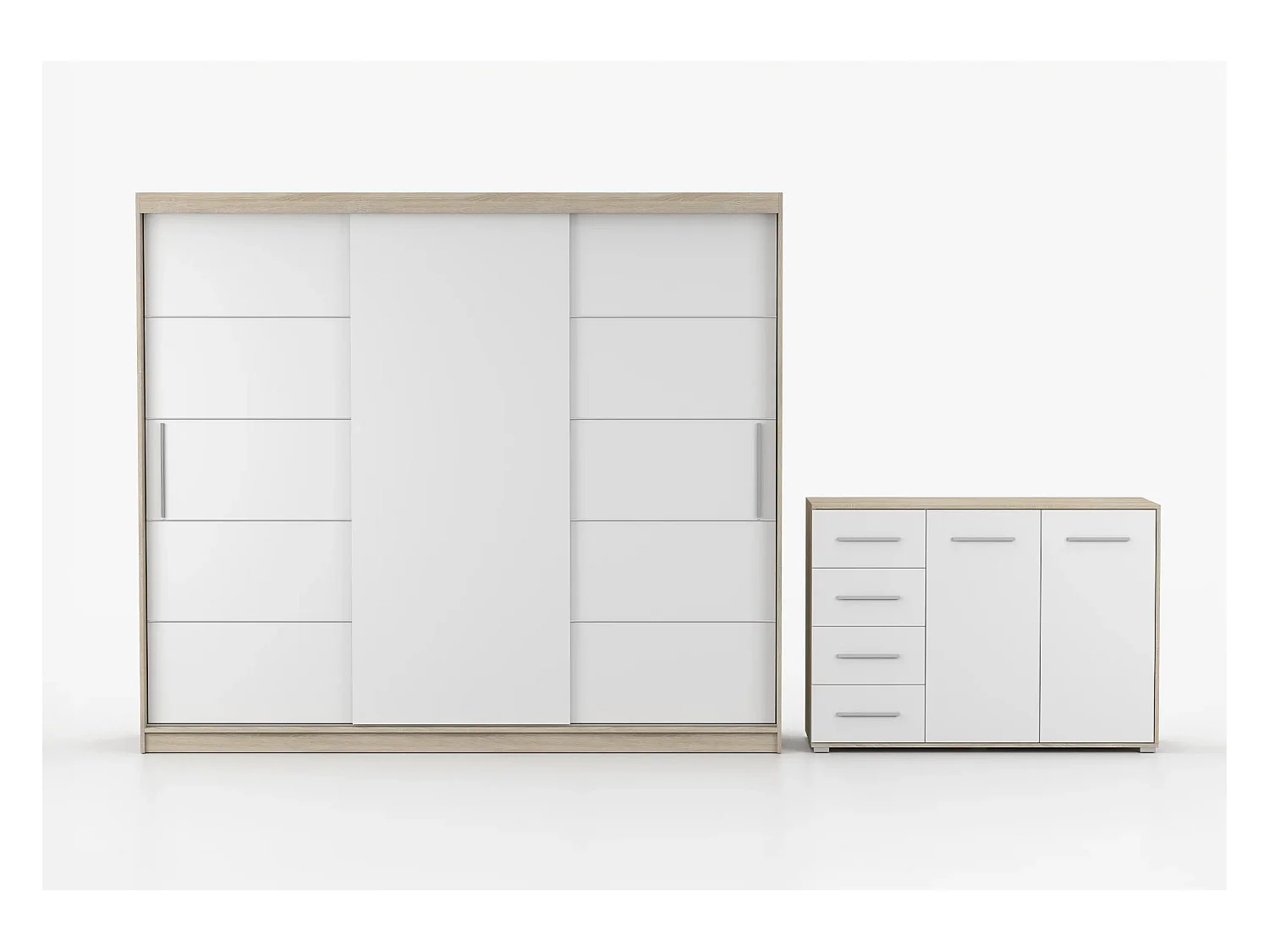 Ensemble armoire Thalia et commode Ilario - Chêne - Blanc