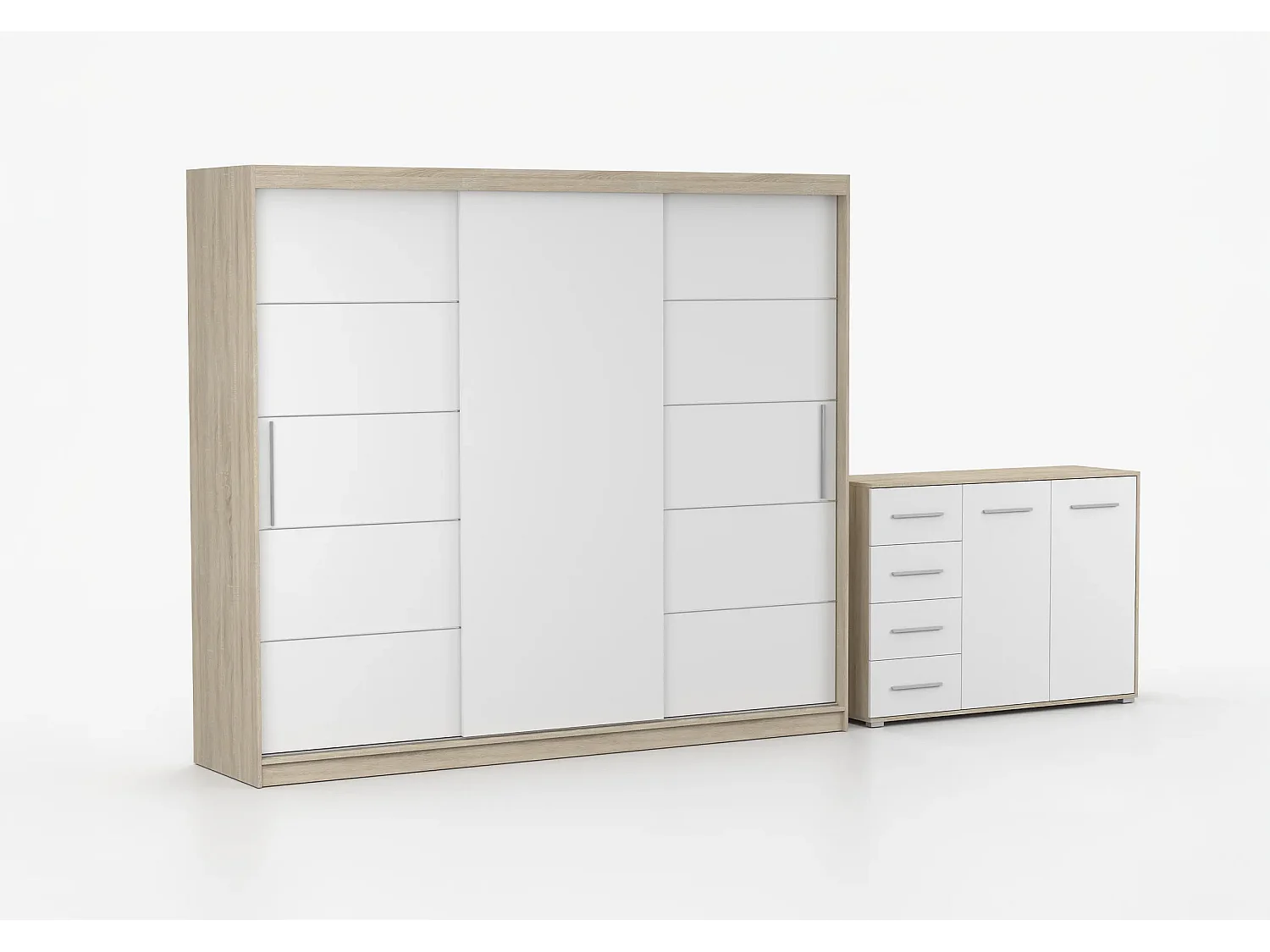 Ensemble armoire Thalia et commode Ilario - Chêne - Blanc