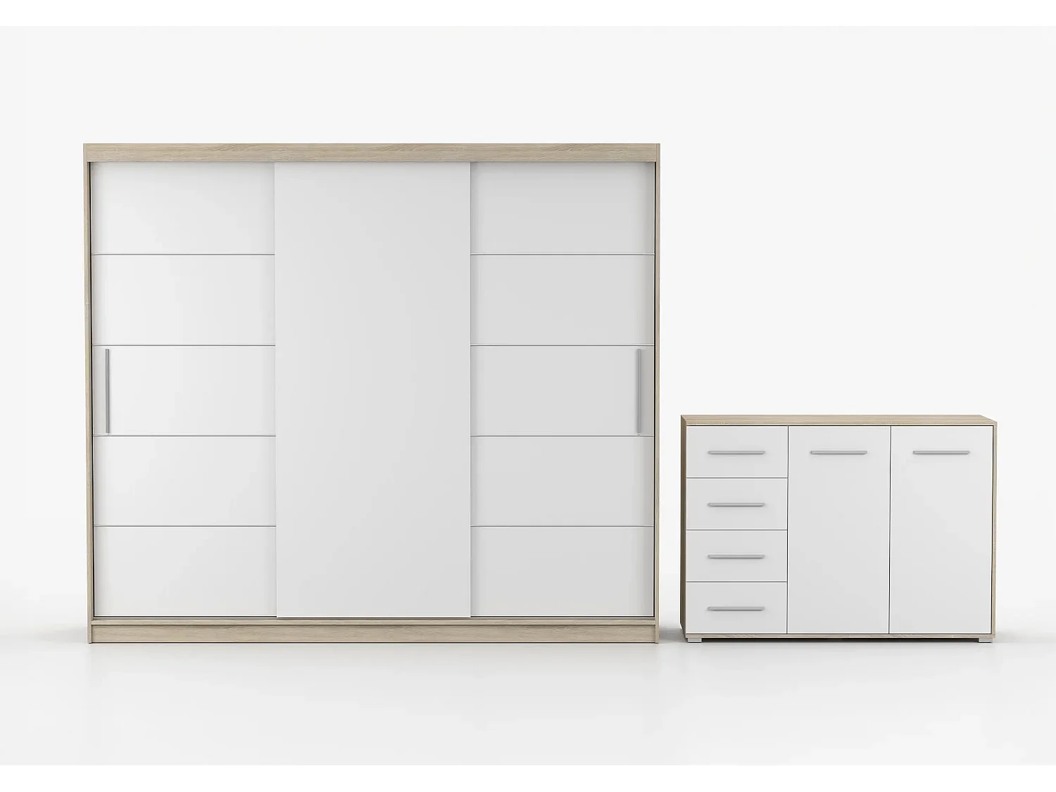 Ensemble armoire Thalia et commode Ilario - Chêne - Blanc