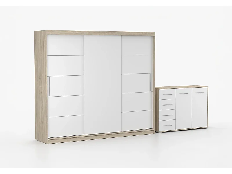 Ensemble armoire Thalia et commode Ilario - Chêne - Blanc