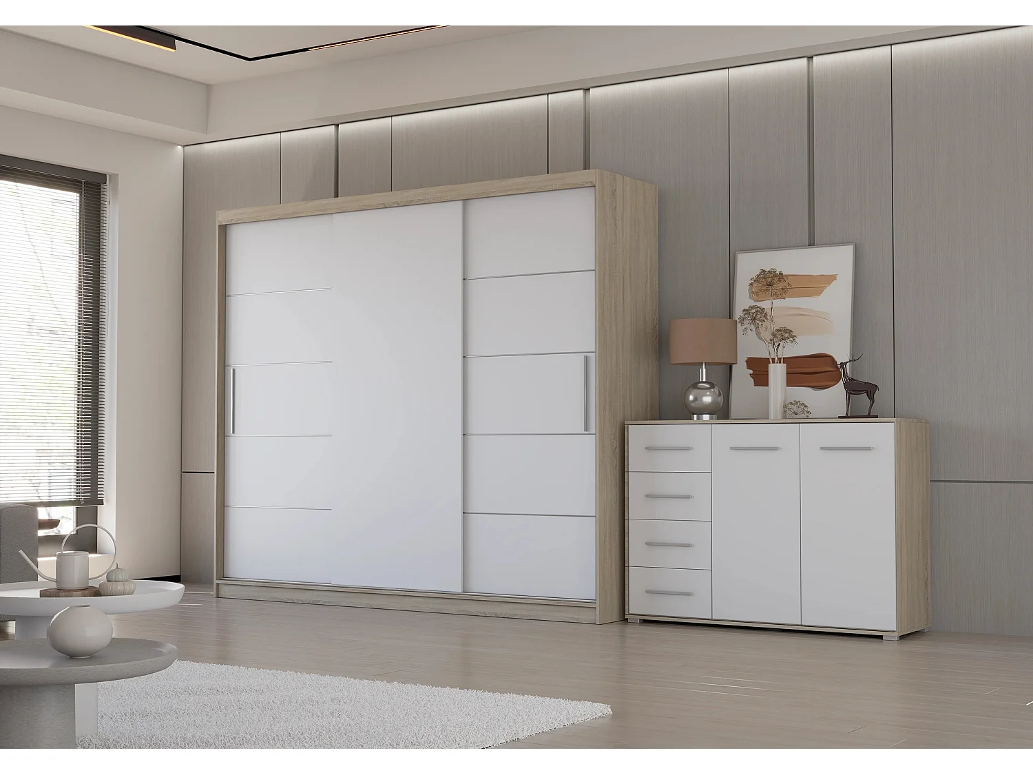 Ensemble armoire Thalia et commode Ilario - Artisan - Blanc