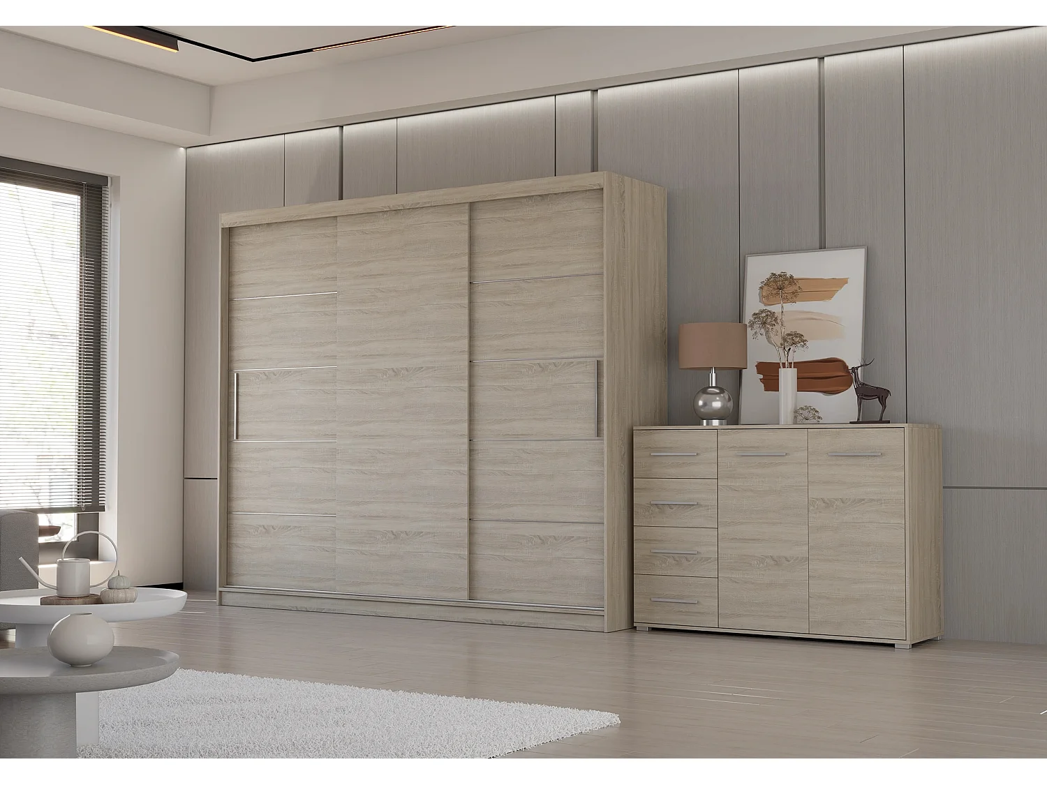 Ensemble armoire Thalia et commode Ilario - Chêne