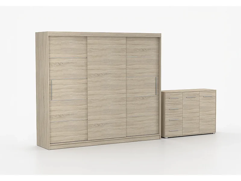 Ensemble armoire Thalia et commode Ilario - Chêne