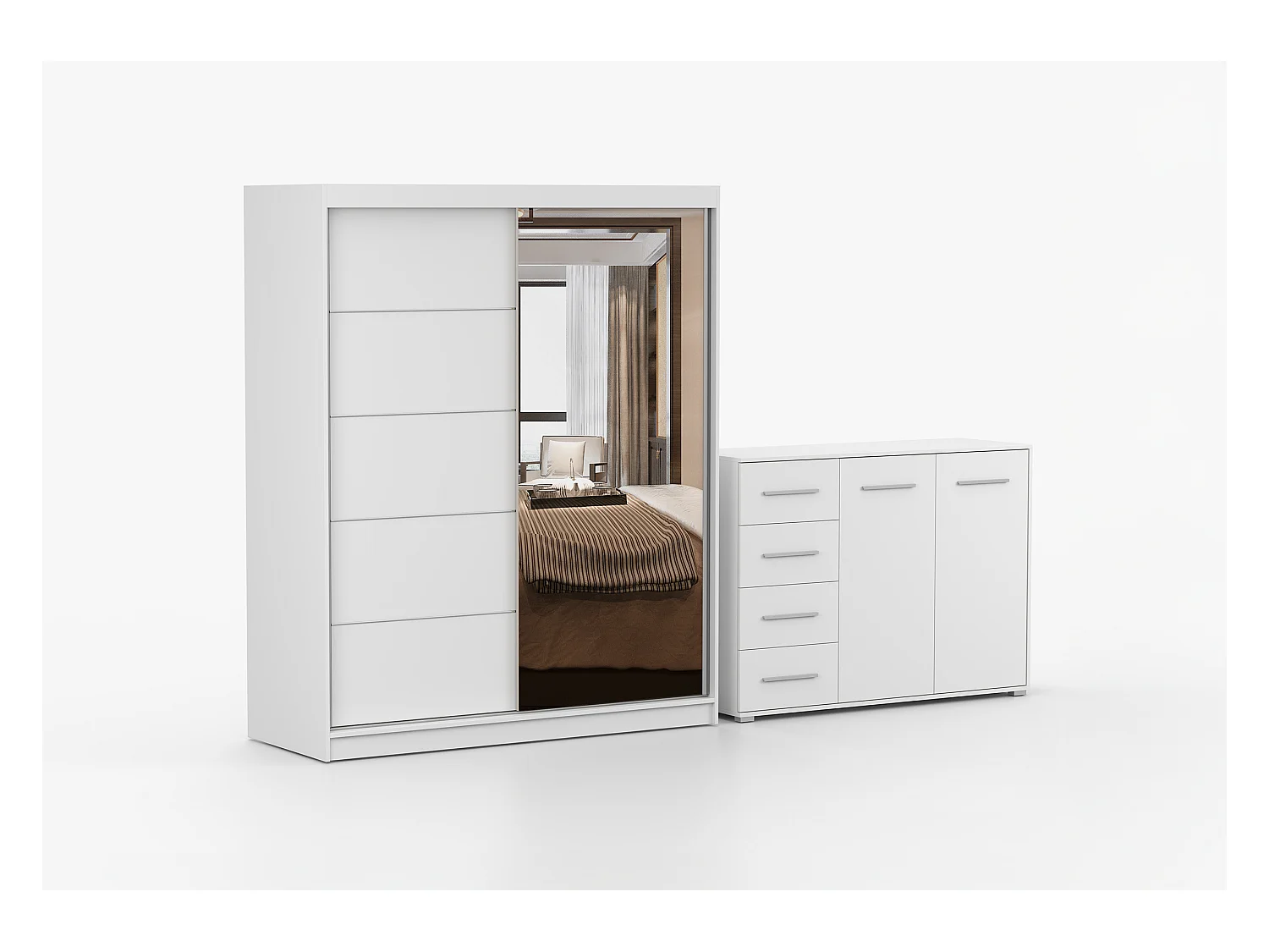 Ensemble armoire Ondine et commode Ilario avec miroir - Blanc