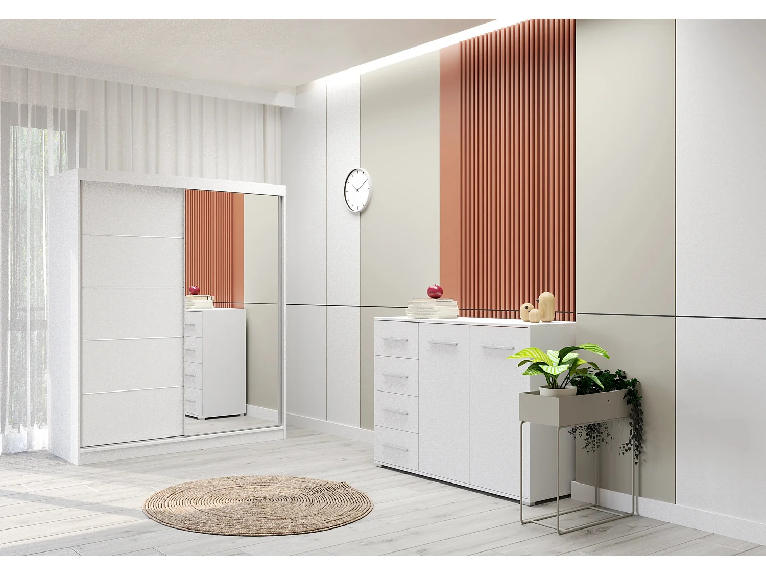 Ensemble armoire Ondine et commode Ilario avec miroir - Blanc