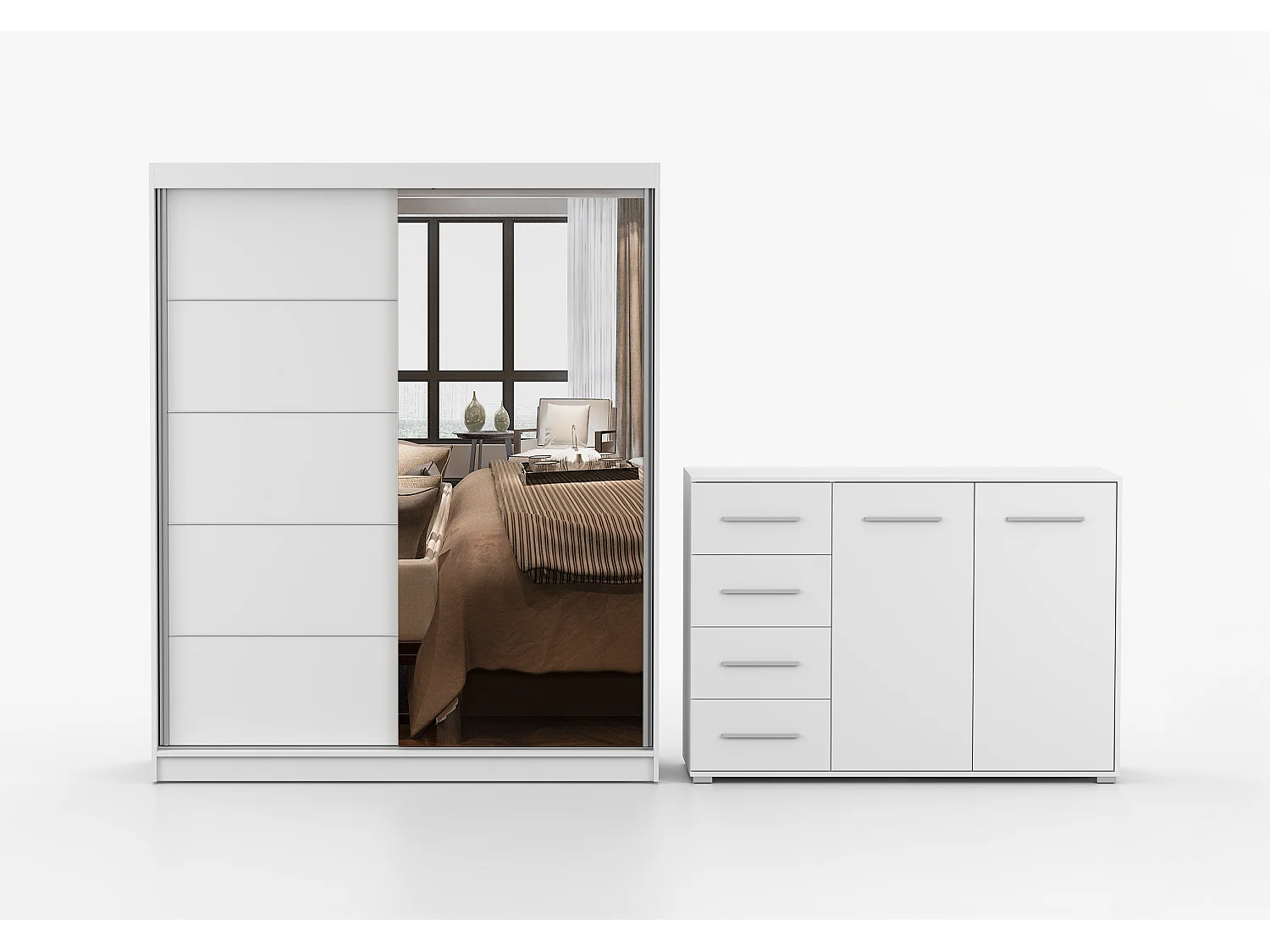 Ensemble armoire Ondine et commode Ilario avec miroir - Blanc