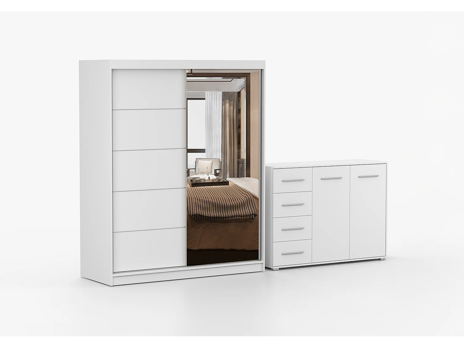 Ensemble armoire Ondine et commode Ilario avec miroir - Blanc