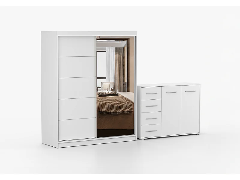 Ensemble armoire Ondine et commode Ilario avec miroir - Blanc