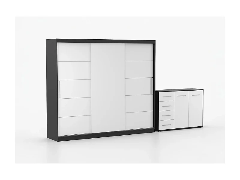 Ensemble armoire Thalia et commode Ilario - Noir - Blanc