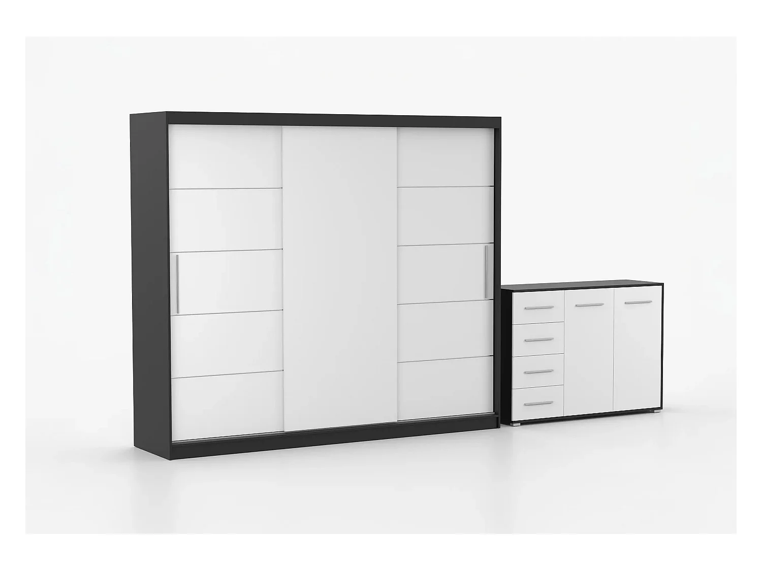 Ensemble armoire Thalia et commode Ilario - Noir - Blanc