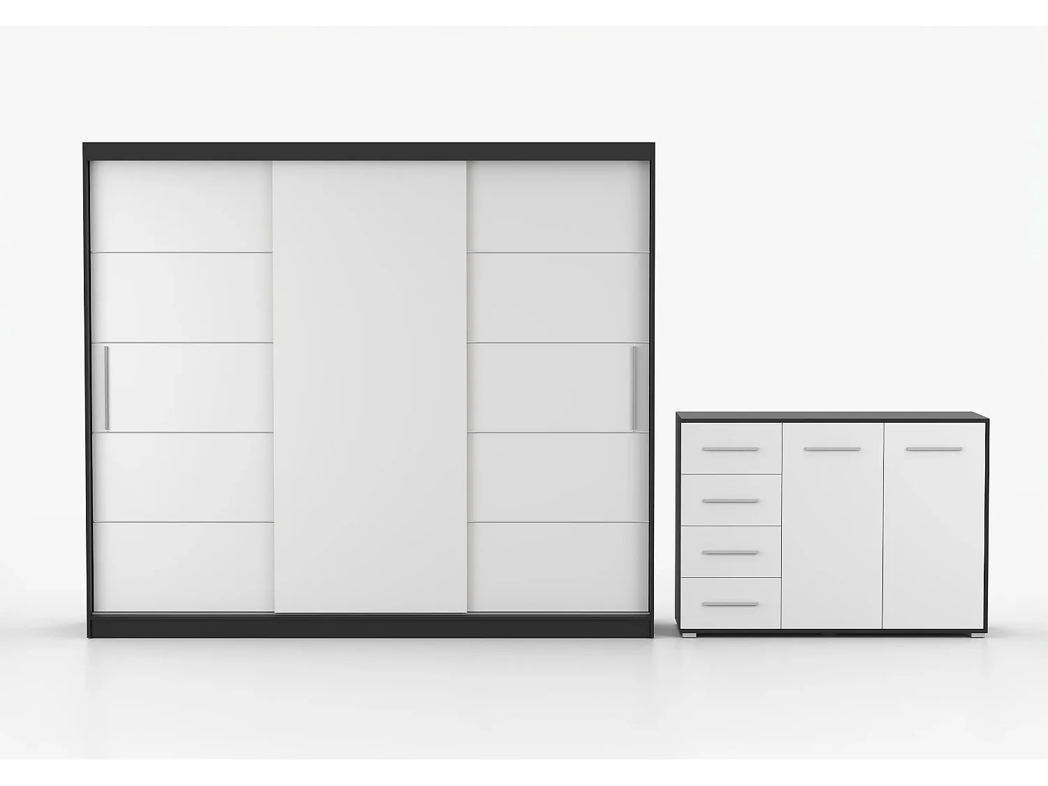 Ensemble armoire Thalia et commode Ilario - Noir - Blanc