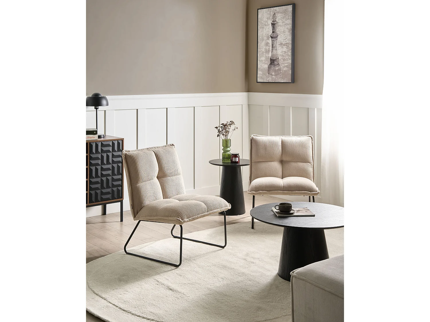 Lot de 2 fauteuils BJASTA Velours côtelé Beige