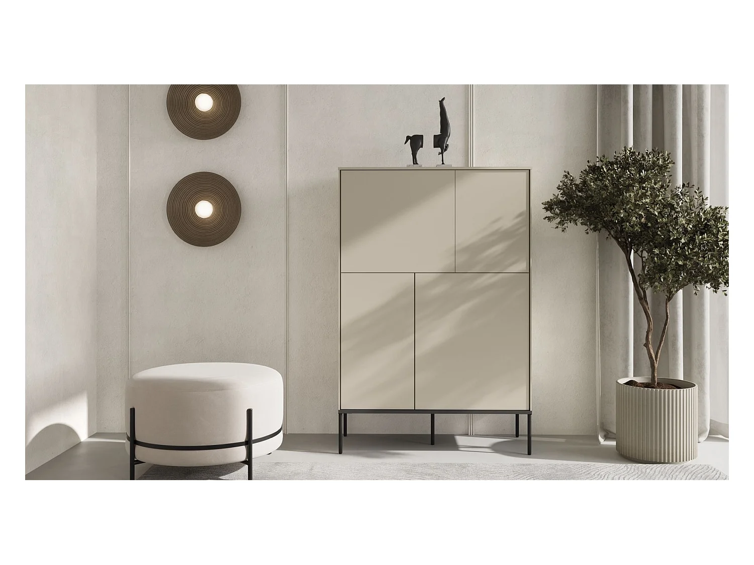 Buffet haut 4 portes – crème – 95 cm – BELLEZO