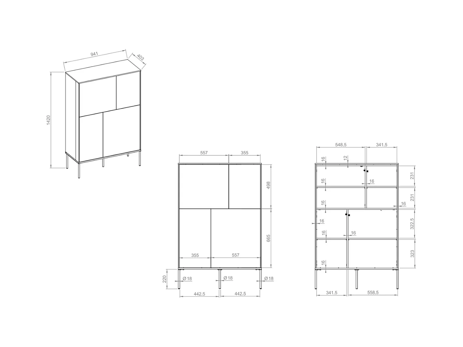 Buffet haut 4 portes – crème – 95 cm – BELLEZO