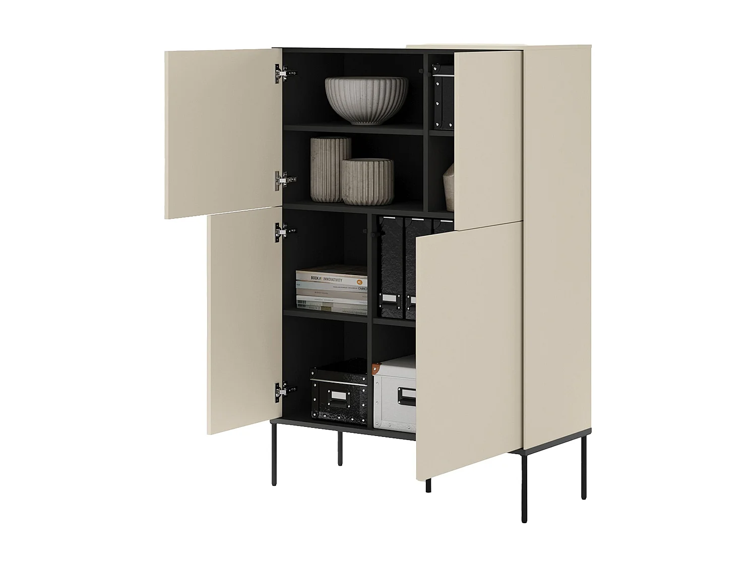 Buffet haut 4 portes – crème – 95 cm – BELLEZO