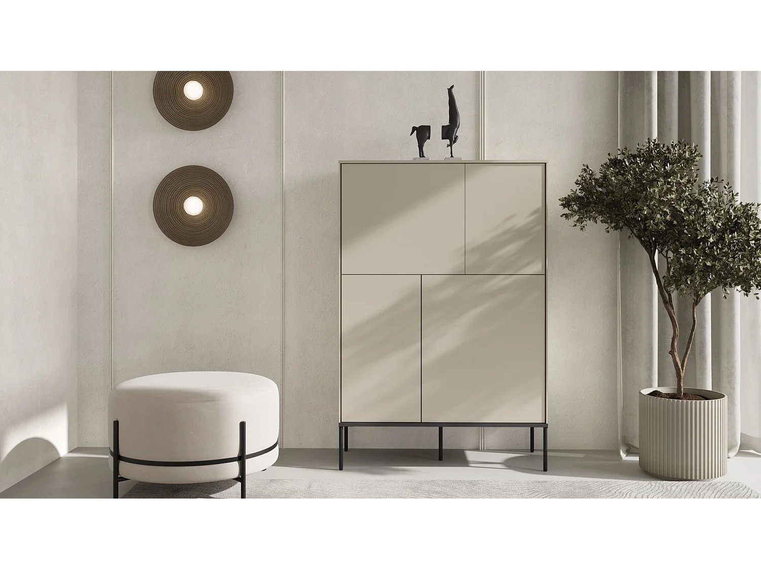 Buffet haut 4 portes – crème – 95 cm – BELLEZO