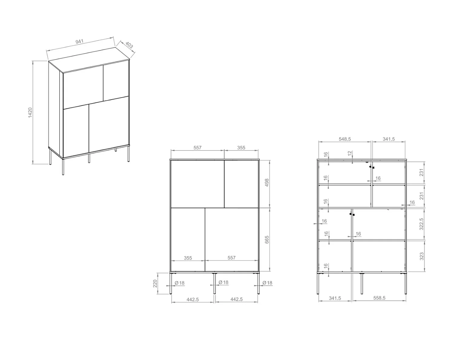 Buffet haut 4 portes – crème – 95 cm – BELLEZO